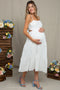 Off White Eyelet Lace Cutout Tie Back Maternity Midi Dress