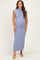 Blue Ribbed Knit Mock Neck Maternity Maxi Dress