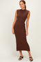 Chocolate Ribbed Knit Mock Neck Maxi Dress