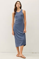 Dark Indigo Ribbed Maternity Midi Tank Dress