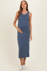 Dark Indigo Ribbed Maternity Midi Tank Dress