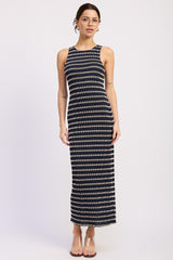 Navy Ribbed Striped Fitted Maternity Maxi Dress