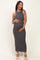 Navy Ribbed Striped Fitted Maternity Maxi Dress
