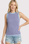 Royal Blue Striped Knit Solid Trim Tank