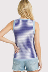 Royal Blue Striped Knit Solid Trim Tank