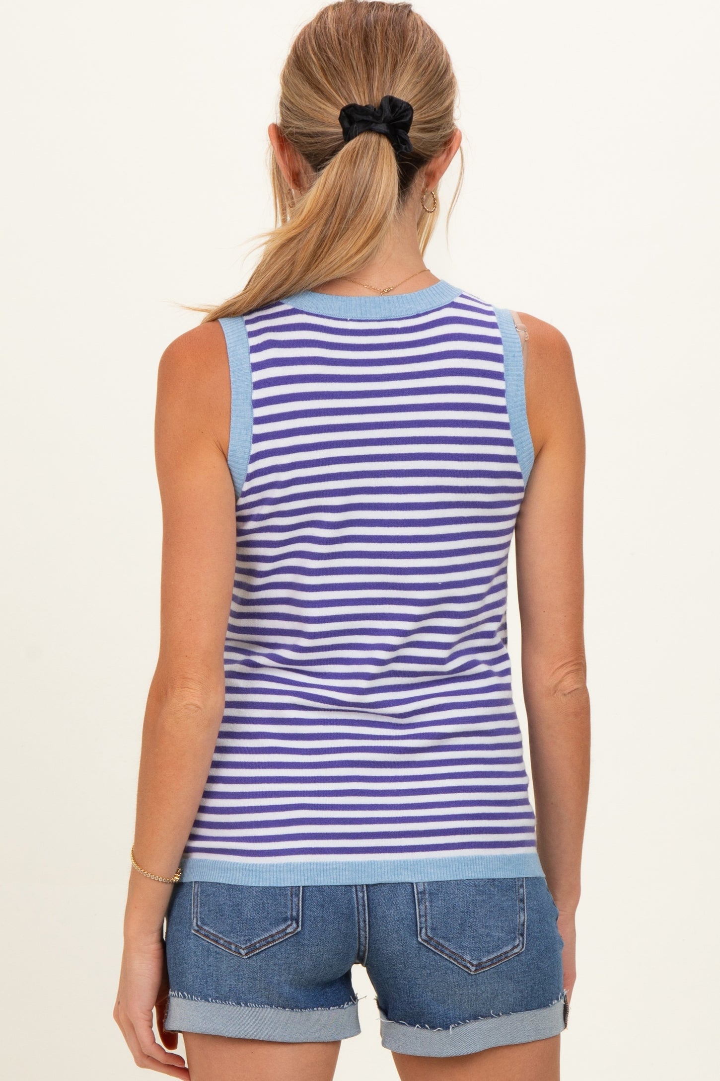 Royal Blue Striped Knit Solid Trim Maternity Tank