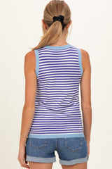 Royal Blue Striped Knit Solid Trim Maternity Tank