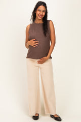 Dark Mocha Knit Sleeveless Maternity Top