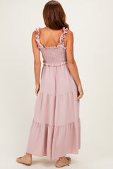 Light Pink Sleeveless Smocked Tiered Maxi Dress