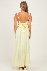 Yellow Eyelet Lace Sleeveless Ruffle Hem Maxi Dress