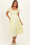 Yellow Square Neck Puff Sleeve Maternity Midi Dress