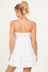 White Strapless Lace Accent Babydoll Maternity Mini Dress