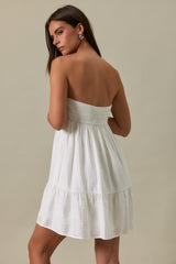 White Strapless Lace Accent Babydoll Mini Dress