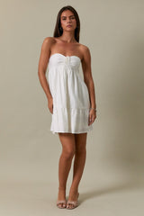 White Strapless Lace Accent Babydoll Mini Dress