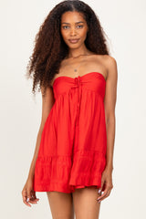Red Strapless Lace Accent Babydoll Maternity Mini Dress