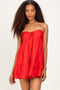 Red Strapless Lace Accent Babydoll Mini Dress