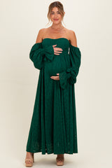 Hunter Green Lace Floral Long Sleeve Maternity Photoshoot Gown/Dress