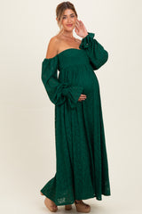 Hunter Green Lace Floral Long Sleeve Maternity Photoshoot Gown/Dress
