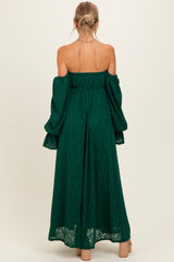 Hunter Green Lace Floral Long Sleeve Maternity Photoshoot Gown/Dress