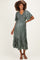 Olive Pleated Satin Smocked Maternity Midi Dress