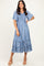Blue Pleated Satin Smocked Midi Dress