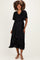 Black Pleated Satin Smocked Maternity Midi Dress