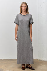 Charcoal Striped Knit Scallop Accent Maxi Dress