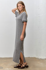 Charcoal Striped Knit Scallop Accent Maxi Dress