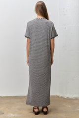 Charcoal Striped Knit Scallop Accent Maxi Dress