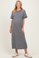 Charcoal Striped Knit Scallop Accent Maternity Maxi Dress
