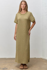 Olive Striped Knit Scallop Accent Maxi Dress