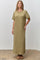 Olive Striped Knit Scallop Accent Maxi Dress