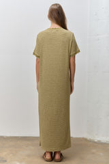 Olive Striped Knit Scallop Accent Maxi Dress