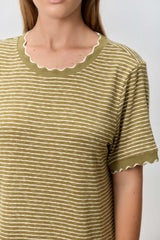 Olive Striped Knit Scallop Accent Maxi Dress