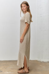 Cream Striped Knit Scallop Accent Maxi Dress