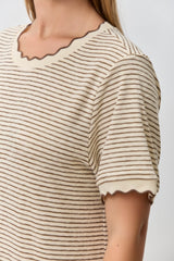 Cream Striped Knit Scallop Accent Maxi Dress