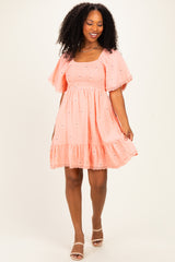 Pink Floral Embroidered Smocked Dress
