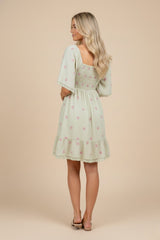 Mint Floral Embroidered Smocked Dress