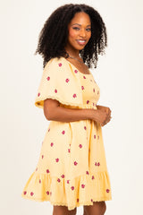 Yellow Floral Embroidered Smocked Dress