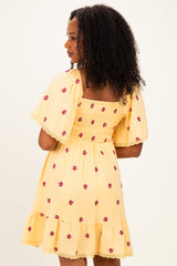 Yellow Floral Embroidered Smocked Dress