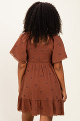 Chocolate Floral Embroidered Smocked Dress