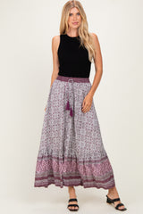 Rose Boho Print Drawstring Smocked Waist Maternity Maxi Skirt