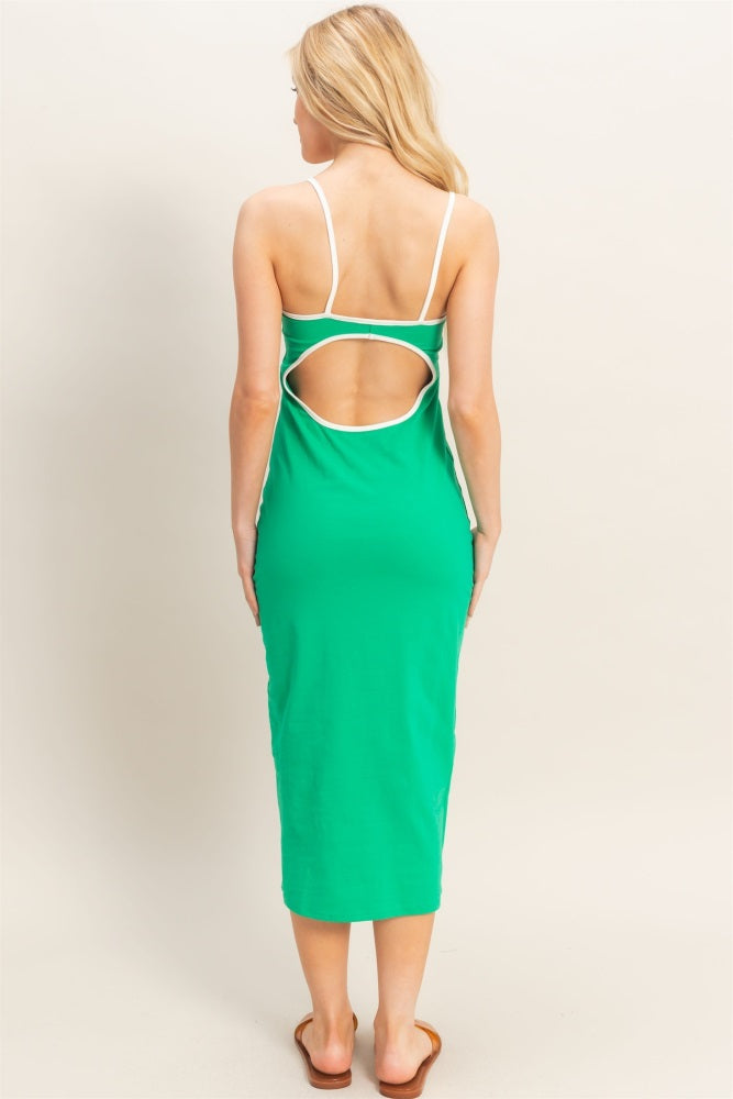 Green Cutout Fitted Midi Dress