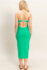 Green Cutout Fitted Midi Dress