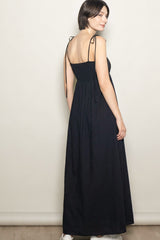 Black Smocked Shoulder Tie Maxi Dress