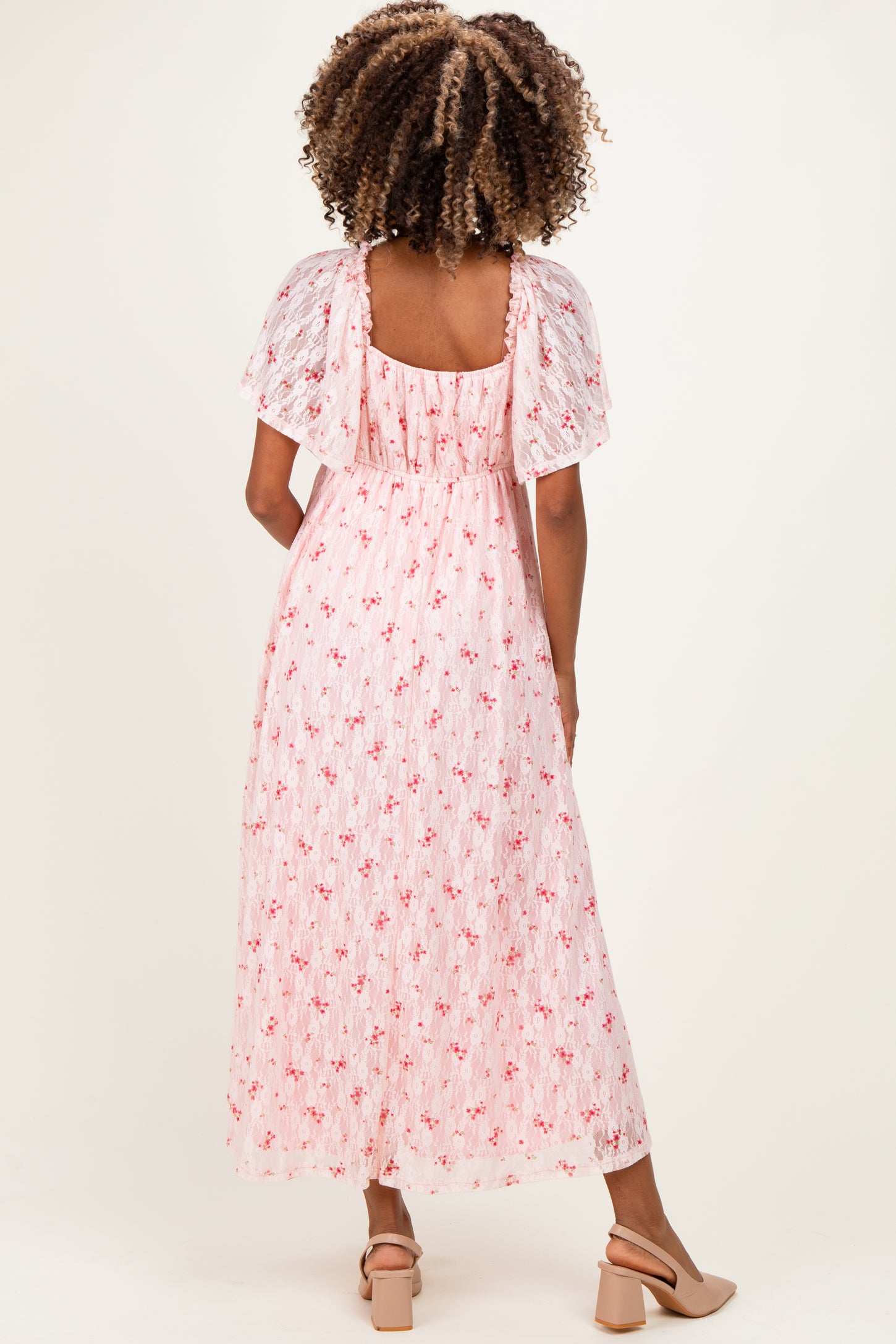 Peach Floral Lace Maternity Maxi Dress