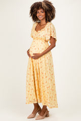 Yellow Floral Lace Maternity Maxi Dress