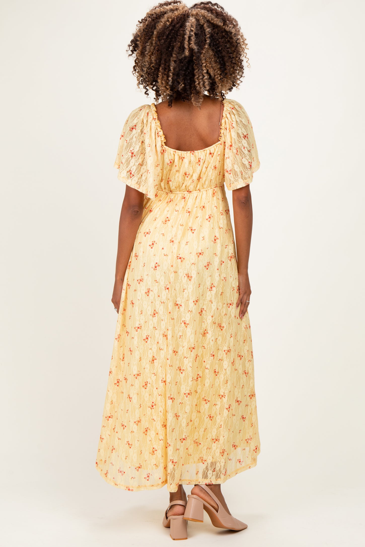 Yellow Floral Lace Maternity Maxi Dress