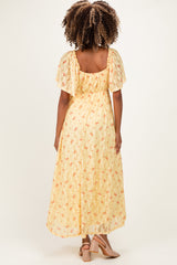 Yellow Floral Lace Maternity Maxi Dress