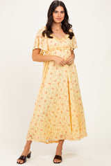 Yellow Floral Lace Maternity Maxi Dress